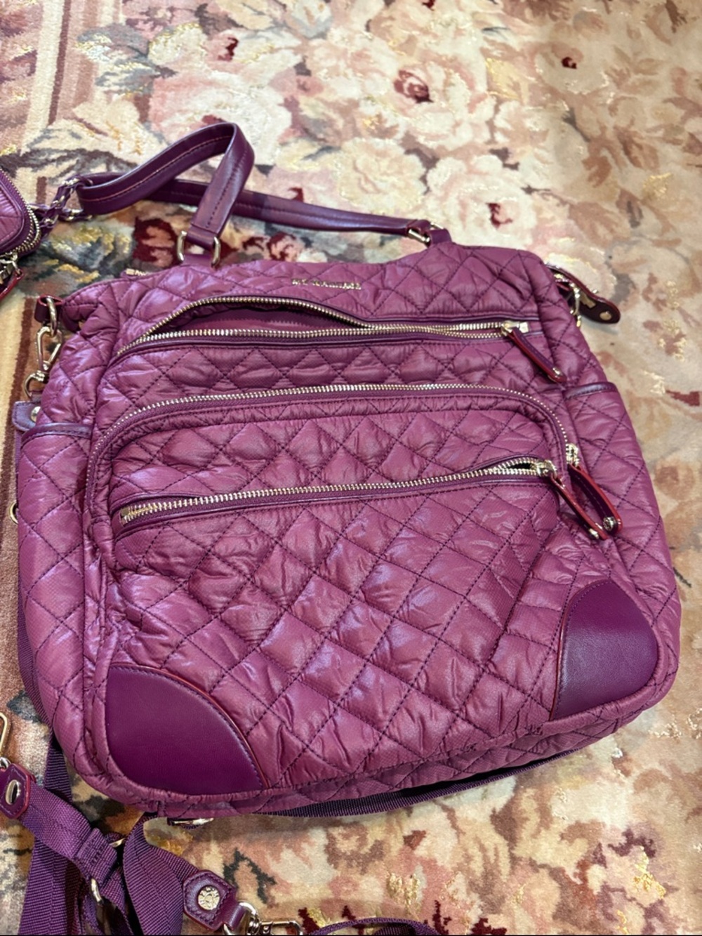 MZ Wallace Quilted Plum Backpack with Detachable Phone Pouch - Picture 2 of 6